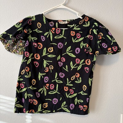 Vintage Bingo Asparagus Statement Floral Bold Print Top Wearable Art Funky Indie