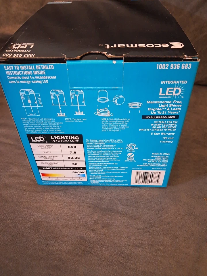 EcoSmart Daylight 65W LED 4 Inch Retrofit down light Recessed 4pk BNIB - Image 2 of 4
