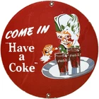 VINTAGE COCA COLA PORCELAIN SIGN GAS STATION BOTTLE COKE PEPSI DEW A & W OIL