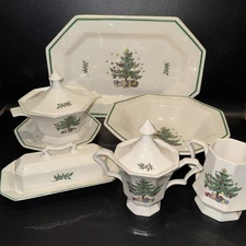 Vtg Nikko Christmastime Japan Serving Platter Bowl Butter Dish Gravy SET Holiday
