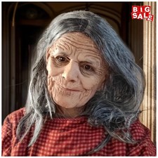 Realistic Granny Old Woman Latex Mask Moving Mouth Soft Rubber Grandma Halloween