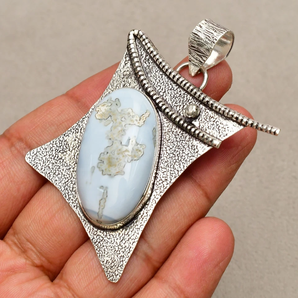 Ciondolo gioiello fatto a mano in argento sterling 925 pietra opale Owyhee 2,20" - Immagine 2 di 4