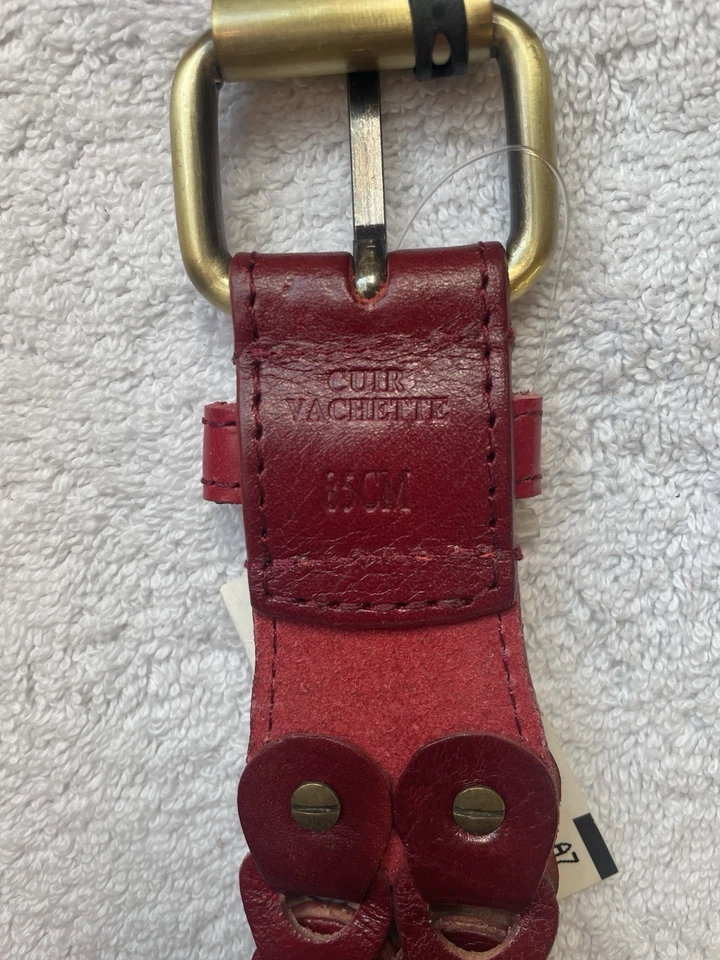 Veritas ceinture femme cuir bordeaux tressée boucle métal doré taille 85cm - Photo 2/4