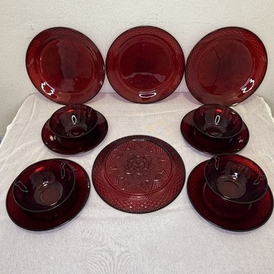 Luminarc Cristal D'Arques Ruby Red 12: 4 Salad Plates, 4 Dinner Plates, 4 Bowls