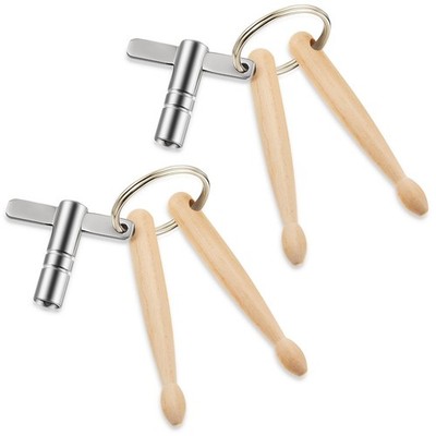 2 Pieces Mini Drumsticks Drum Keys Keychains Wooden Dual Drumstick with Unive...