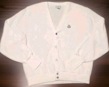 IZOD Cardigan Sweater Men's L Large White Acrylic Mr Rogers Grandpa USA MADE VTG