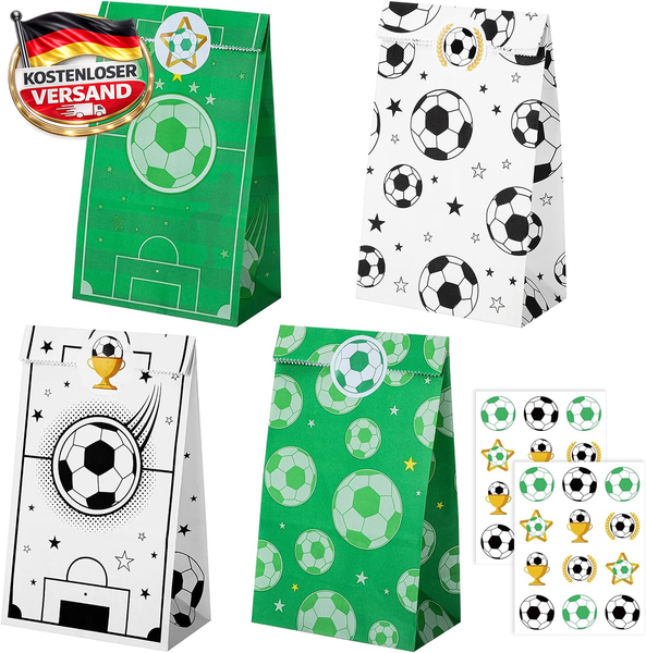 woric 20 StüCk PapiertüTen Fussball, 4 Stile FußBall GeburtstagstüTen | Mitgebse-image