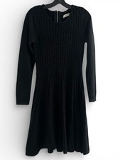 Calvin Klein Black Cable Knit Sweater Dress Long Sleeve Fit Flare Small