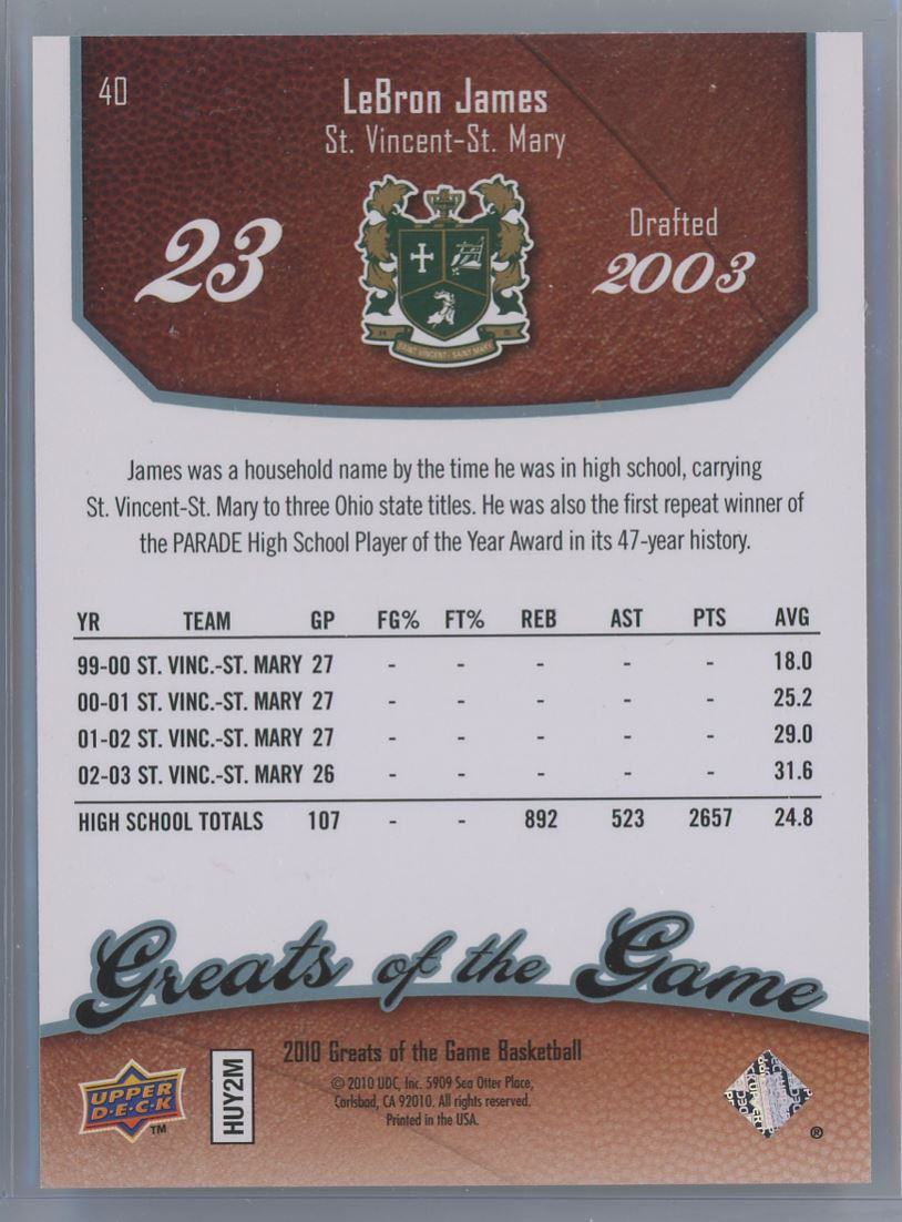 LEBRON JAMES 2010-11 GREATS OF THE GAME #40 | eBay
