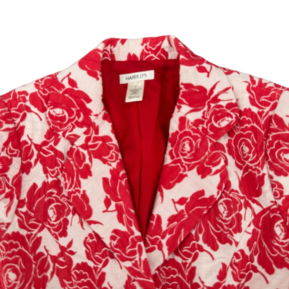 Chaqueta Blazer Vintage Harold’s 6 Rojo/Blanco Floral Damasco 3 Botones Manga 3/4 4 Foto 4 de 4