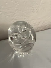 Steuben Glass Crystal Owl Hand Cooler Paperweight Figurine Signed Tilted Head