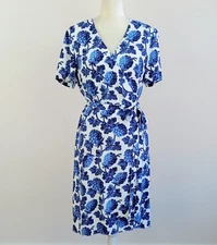 DVF Medium DIANE Von FURSTENBERG Periwinkle Floral EMILIA Print Crepe WRAP Dress