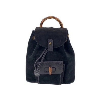 Gucci Vintage Black Suede Small Bamboo Backpack Shoulder Bag