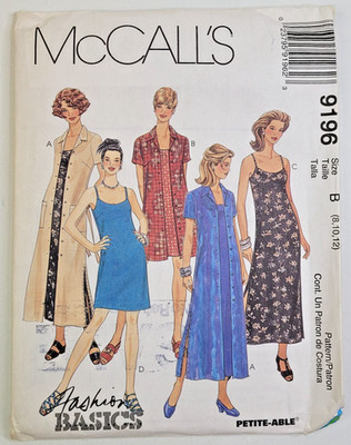 VTG 90s McCalls Sew Pattern 9196 Misses Buttoned & Slip Dress Size 8-10-12 UNCUT