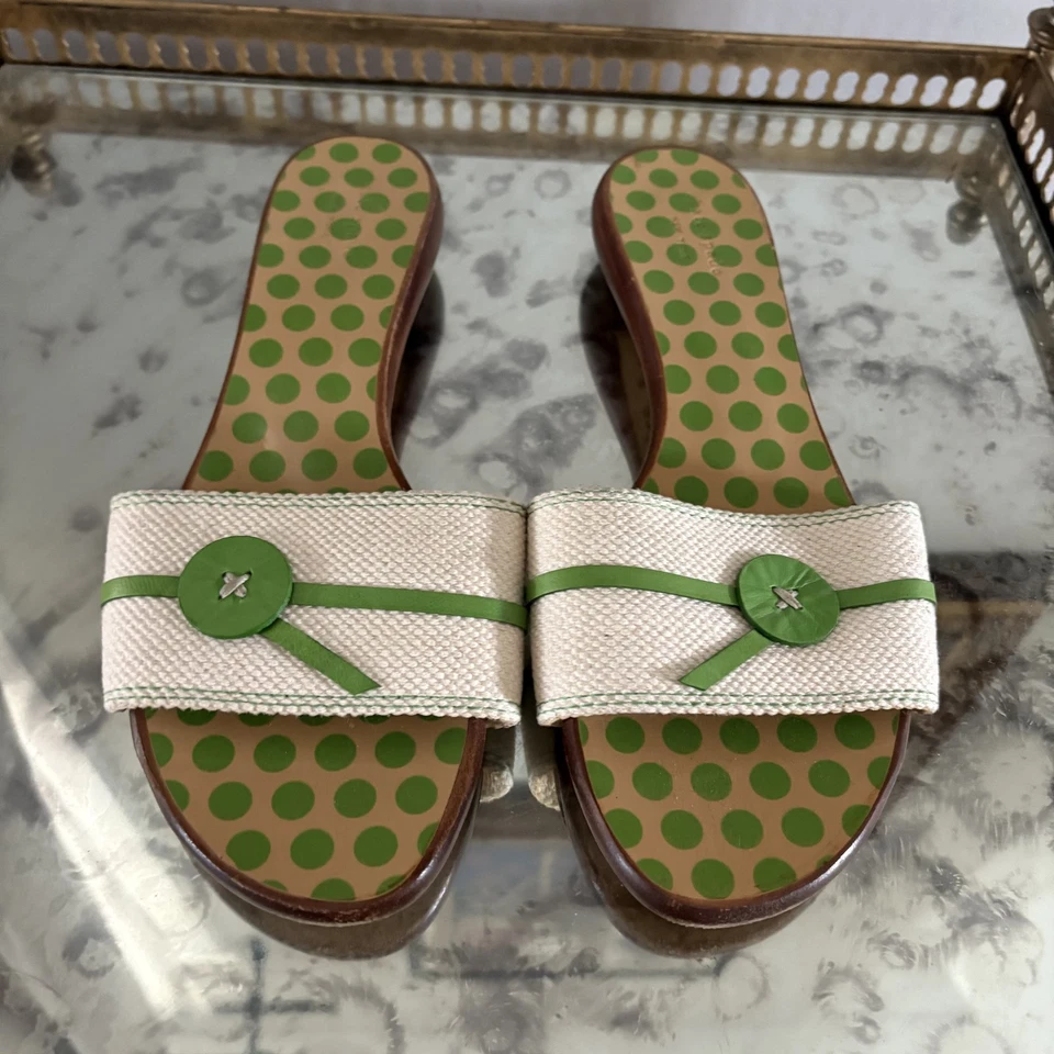 Kate Spade Shoes Womens Size 7 Green Polka Dot Mules Made in Italy Slide Sandals - Image 2 of 4