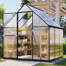 BIRCHTREE Garden Polycarbonate Greenhouse Walk-In Green House Aluminium Frame
