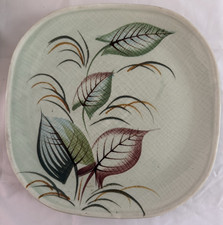 Piatto quadrato vintage Orient Ware Verona dipinto a mano 10,5” verde con foglie colorate