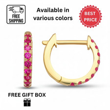 14k Yellow Gold CZ Birthstones Huggie Earrings