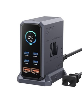 240W USB C Charger Block,ASOMETECH 6 Ports Charging Station,GaN 140W Gray 