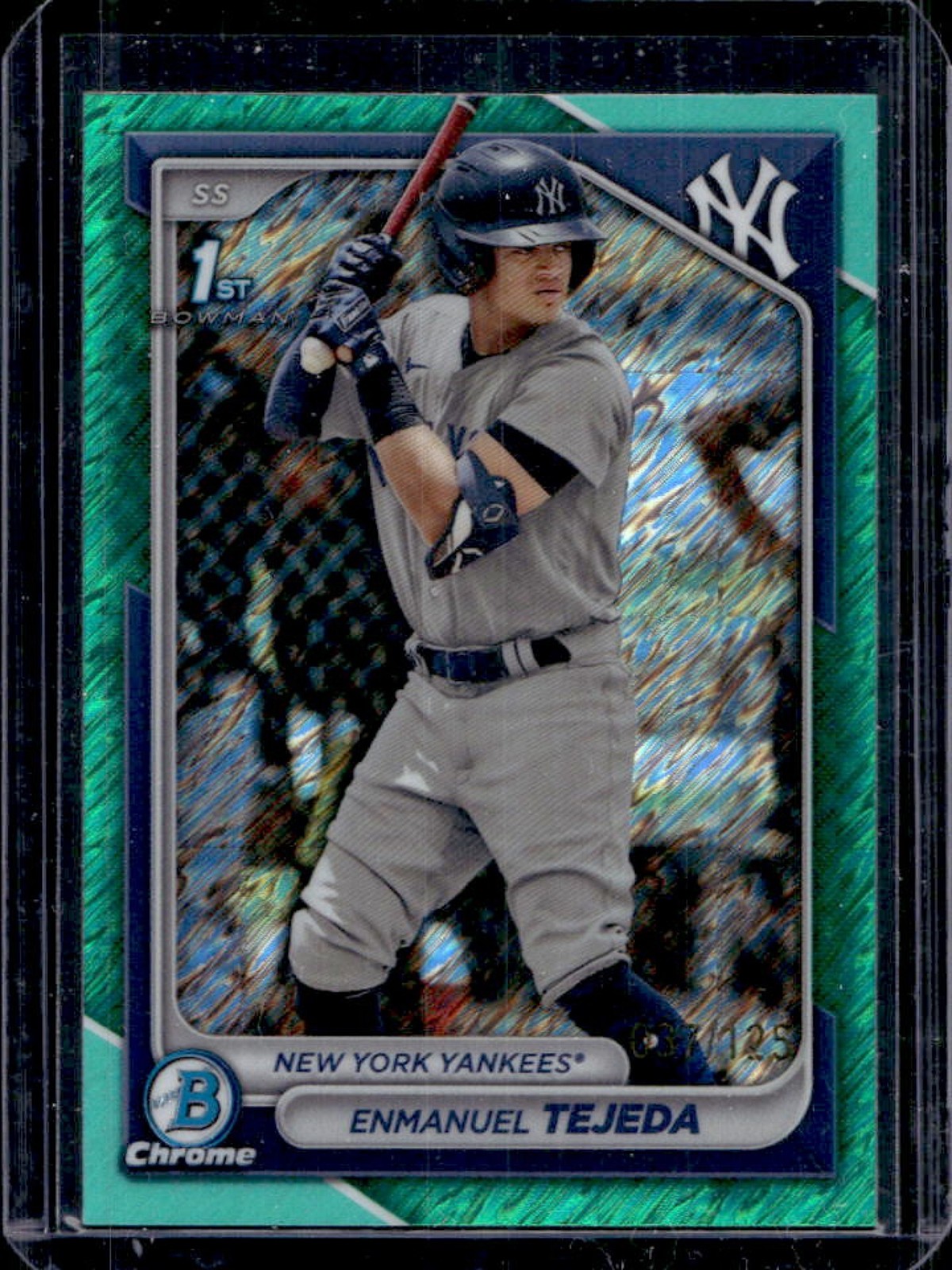 2024 Bowman Enmanuel Tejeda Chrome Aqua Shimmer Refractor 1st #/125 Yankees