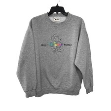 VTG Walt Disney World Mickey Mouse Embroidered Gray Sweatshirt Pullover Size M/L