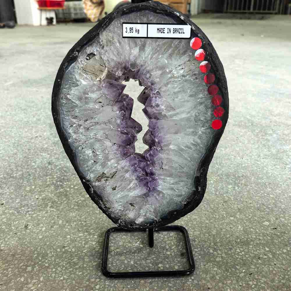 8.69LB A+ Natural Amethyst Geode Slice Quartz Crystal Mineral Reiki Decor +Stand