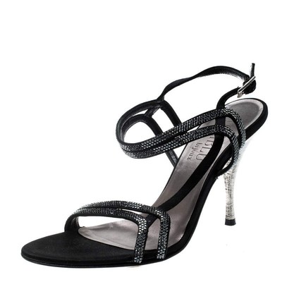 Loriblu Black Satin Crystal Embellished Strappy Sandals Size 375