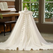 Girls Princess Party Long Train White Evening Gown Dresses Host Piano Birthday