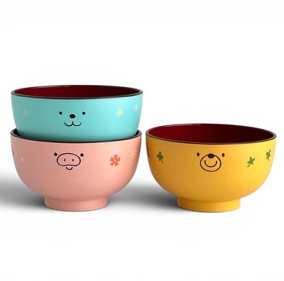 Hakoya Japan 3pc Rice Bowl Set Cute Animal Kids Bowls Made in Japan