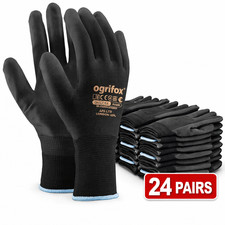 Ogrifox PU Coated Black Nylon Work Gloves 24 Pairs Safety Grip Gardening Builder