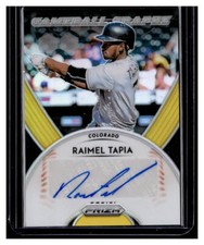 2019 Panini Prizm Game Ball Graphs Prizms Gold #7 Raimel Tapia Auto ROCKIES /10 