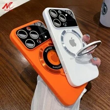 For iPhone 16 15 14 13 12 Pro Max Mag Safe Magnetic Lens Shockproof Stand Case