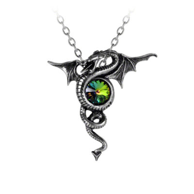 AE P346 Anguis Aeternus Dragon Pendant - Pewter w/ Swarovski Crystal