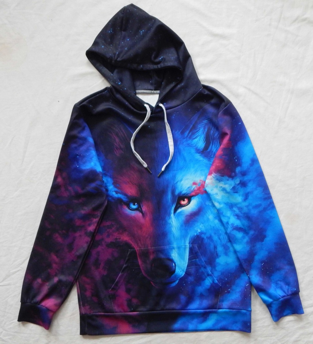 Cosmic Wolf Blue Pink Purple Space Blue Hoodie Sweatshirt Small Mens  Hooded