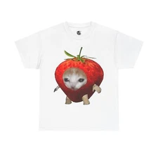 Cute Kitten Strawberry Meme Heavy Cotton Tee