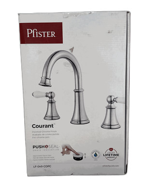 Pfister Courant 8 in. 2-Handle Bathroom Faucet in Polished Chrome, White Handles