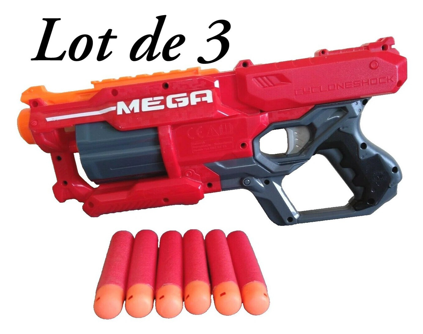 Nerf Mega Cycloneshock - Lot de 3 Blasters + 18 Fléchettes Mega TBE Manuel