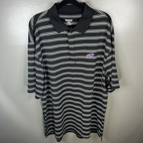 Buffalo Bills Reebok NFL Black Grey Striped Polo Shirt Size XL - Picture 1 of 5