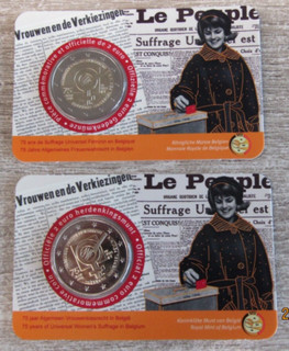 2 2 Euro GDM BELGIEN 2023 Coincard NL/FR 75 Jahre Frauenwahlrecht in Belgien