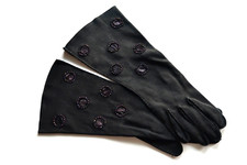 Vintage 50s Hansen Gloves Dk Rose Metallic Bead Circles Black Dress Women's Sz 7