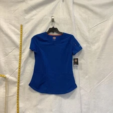 Dickies Womens Dynamix Scrubs Top Blue Stretch V-Neck Pockets Zip S New