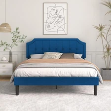 VECELO Upholstered Twin/Full/Queen Metal Bed Frame Wooden Slats Tufted Headboard