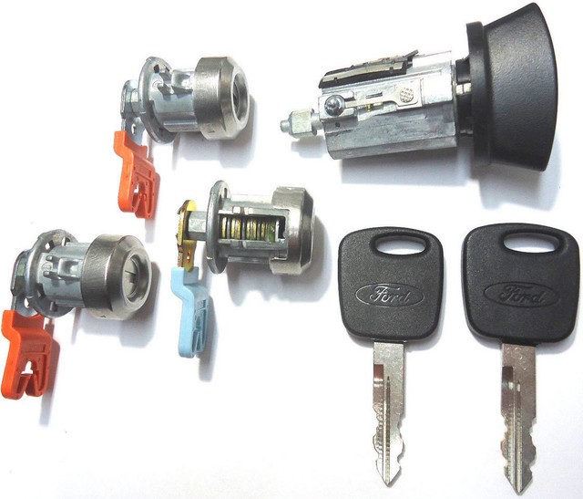 Ford Ignition Lock Cylinder + 3 Door Lock Cylinder W/2 OEM Transponder Logo Keys eBay