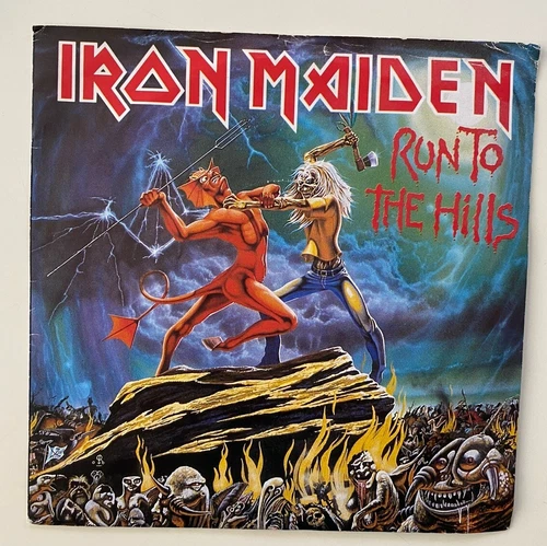 Pochette photo IRON MAIDEN RUN TO THE HILLS EMI 5263 Beast on the road tour 82 
