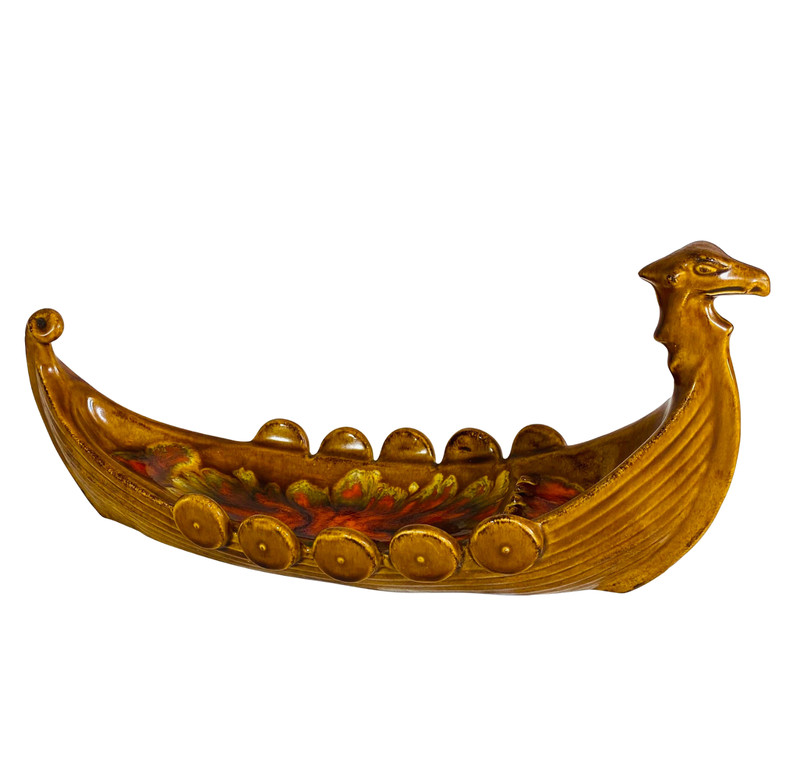 Large vintage 1960s Ceramic Art Pottery Viking Ship Ashtray Dish