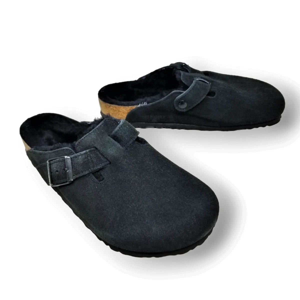 BIRKENSTOCK BOSTON Shearling Black Suede Leather Sandal EUR 41