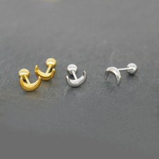 Sterling Silver TINY Cute Crescent Moon Screw Back Stud Earrings A4119