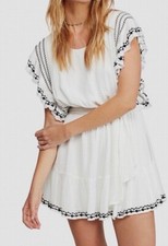 Free People Dress XS / TP Weekend Brunch Embroidered Flutter Sleeve White Black