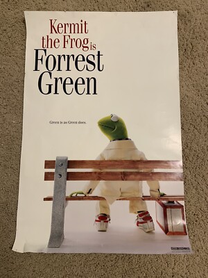 Vtg Kermit the Frog Forrest Green Gump Parody Funny 90s Movie 