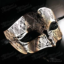 Mens Masquerade Mask Minimalist Filigree Light Metal Venetian Mardi Gras [Gold]